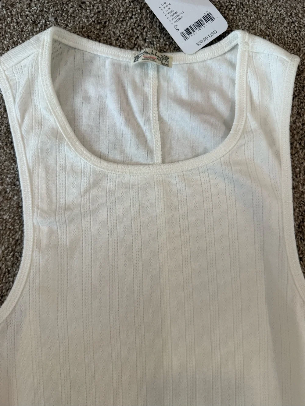 NWT Free People White Ribbed Tank